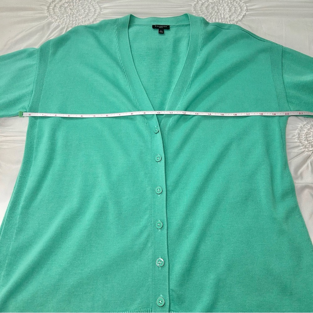 Talbots Green V-neck Button Down Cotton Blend Career Cardigan Sweater Sz Lp - Picture 8 of 14